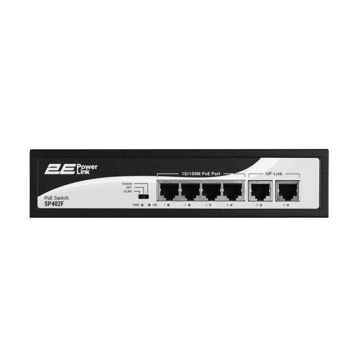 2E Коммутатор PowerLink SP402F 6xFE (4x FE PoE, 2xFE Uplink, 55W), неуправляемый