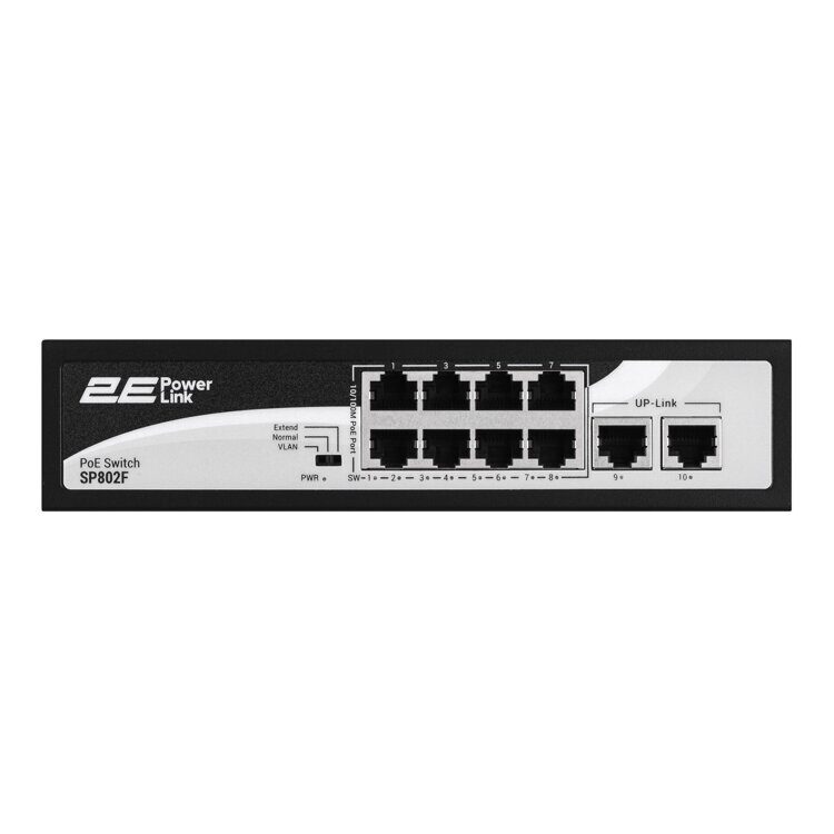 2E Коммутатор PowerLink SP802F 10xFE (8xFE PoE, 2xFE Uplink, 96W), неуправляемый