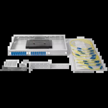 Кросс оптический 19" (ШКОС) укомплектованный на 16 SC портов (комплект с адаптерами и пигтейлами)